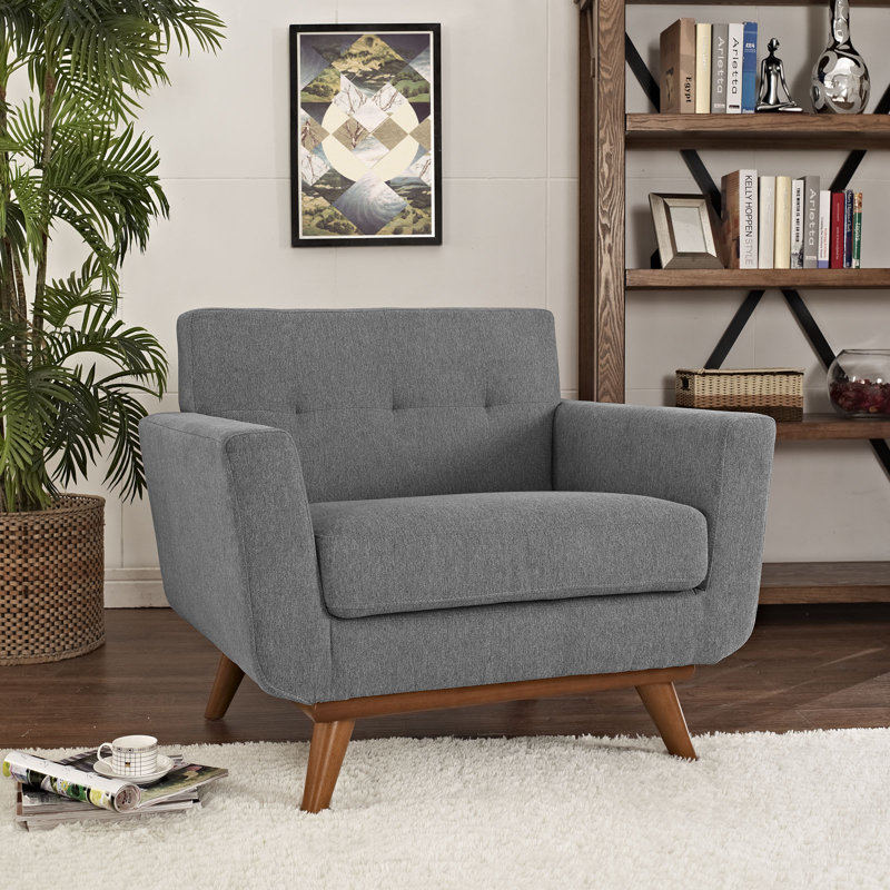 Carson Carrington Sigtuna Wooden Leg Mid-century Armchair, Gray Performance Velvet