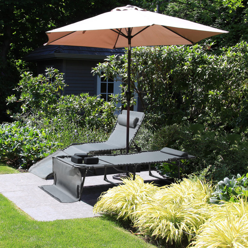 Jenning 22.5" W Powder-Coated Steel Outdoor Chaise Lounge with Cushion , Dark Gray