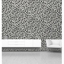 Black and White Leopard Print Peel and Stick Wallpaper Sample - 19′′x19′′, PVC-Free