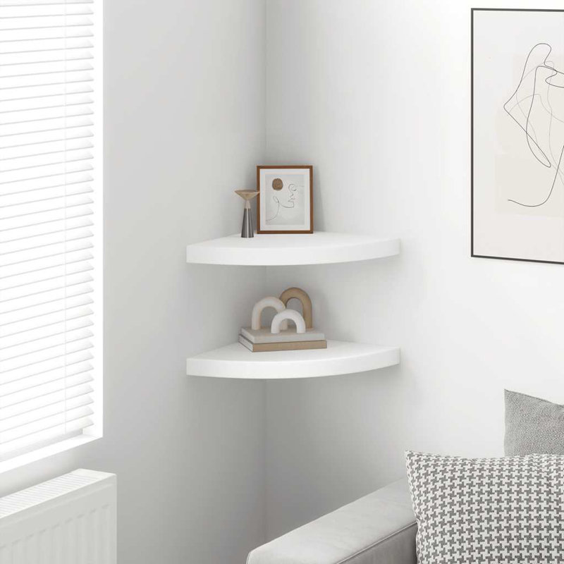 Naudiya 2 Piece Corner Floating Shelf, 1.5" H x 13.8" W x 13.8" D, White