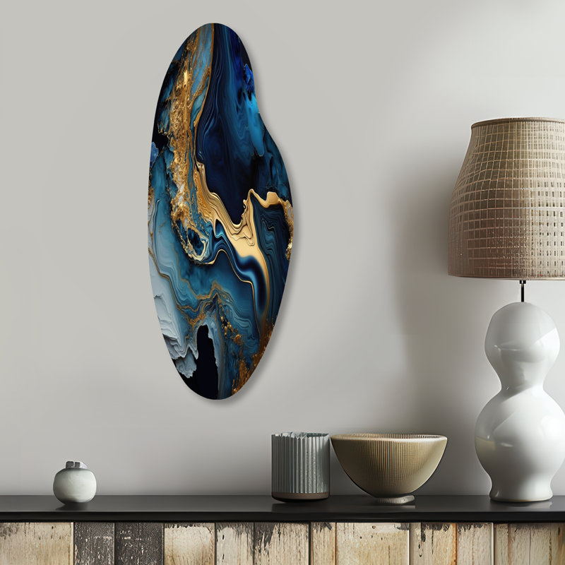 «Abstract Geode Marble Blue III», décoration murale incurvée en métal, impression asymétrique bleue sur métal