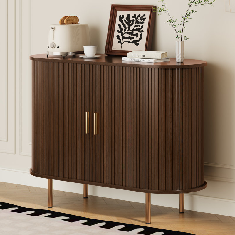 Buffet 39 po avec portes coulissantes et tablettes réglables, 15.75"D x 39.37"W x 29.53"H, Walnut