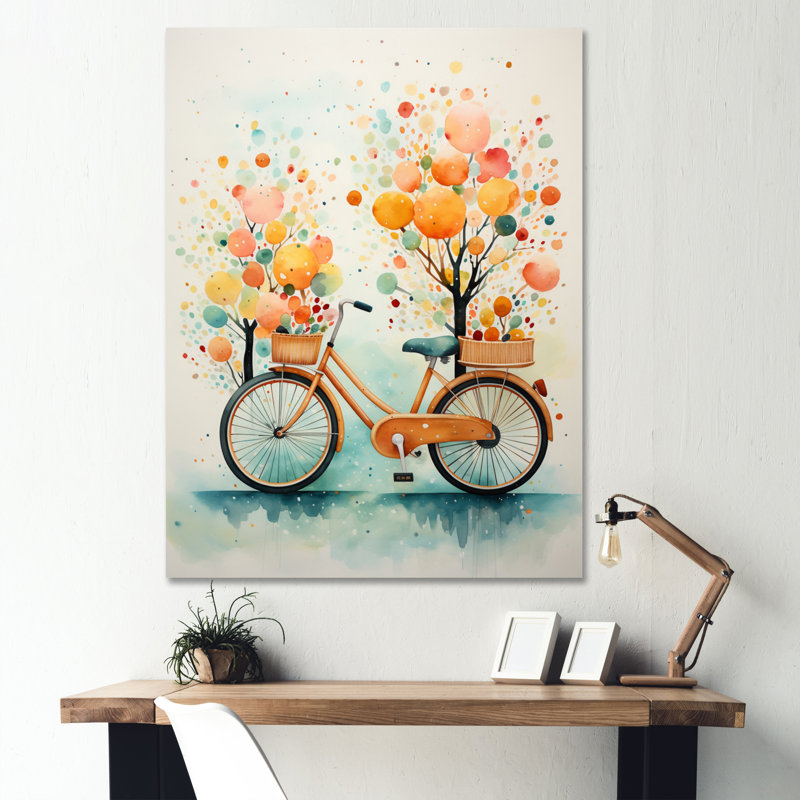 Chatia Bicycle Peaceful Rides Pointillism, reproduction d'art sur toile, H 40 po x l 30 po x P 1,5 po, Toile tendue