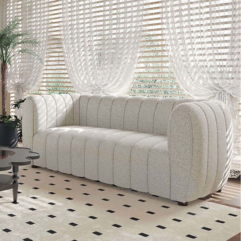 Canapé rembourré Javette, Bouclé blanc cassé, H 31,5 po x l 63 po x P 34,5 po