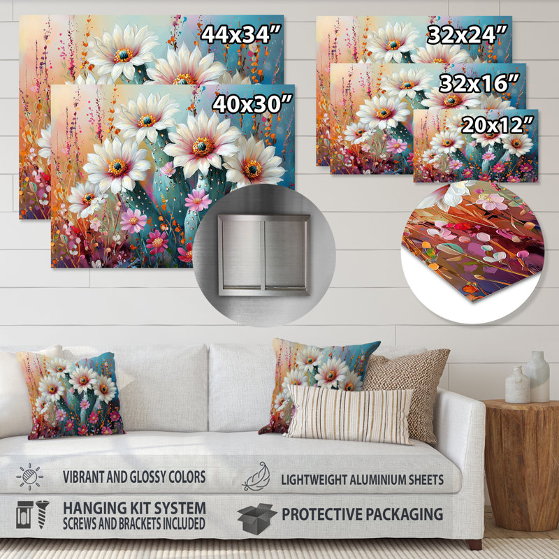 «White Pink Cactus Beauty - Cactus», impression sur toile, H 16 po x l 32 po