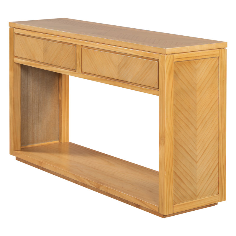 TREXM 55" Console Table, Rustic Wooden Entryway Table With Storage Drawers And Open Shelf, Elegant Sofa Table For Hallway And Living Room (Natural)