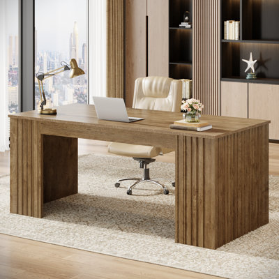 63'' Modern Office Executive Desk, Wood Computer Desk Writing Table, Weathered Oak