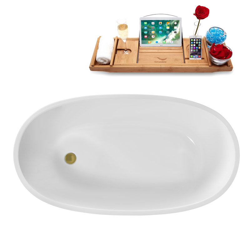 Baignoire autoportante 51 po avec drain interne Streamline, Or brossé