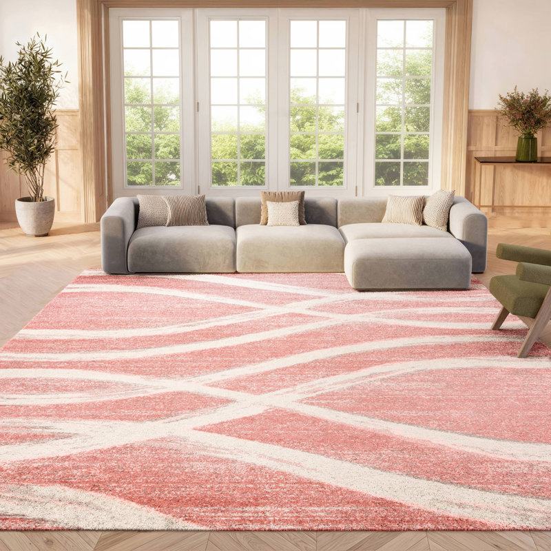 Tapis performance abstrait Shelva, Rose/Cream, Rectangulaire 8 pi x 10 pi