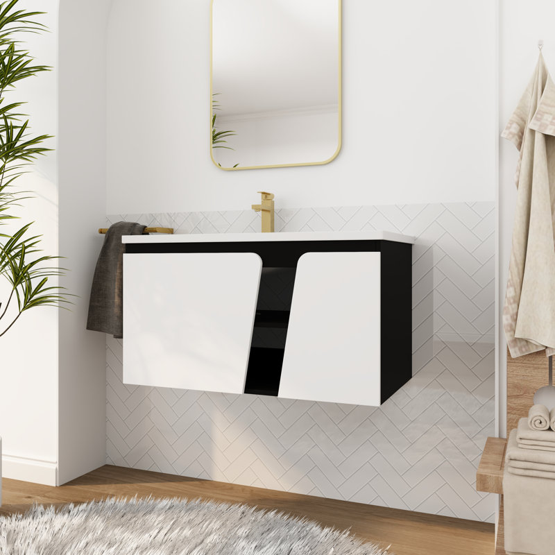 Meuble-lavabo 36 po avec lavabo, meuble-lavabo flottant avec porte à fermeture en douceur et tablette