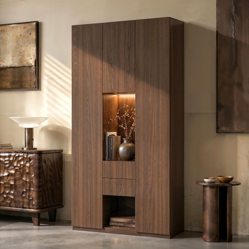Aarti 92.5''H Three-Door China Cabinet, Brown