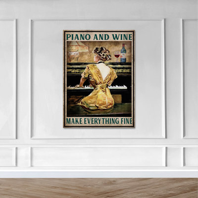 Femme avec piano et vin