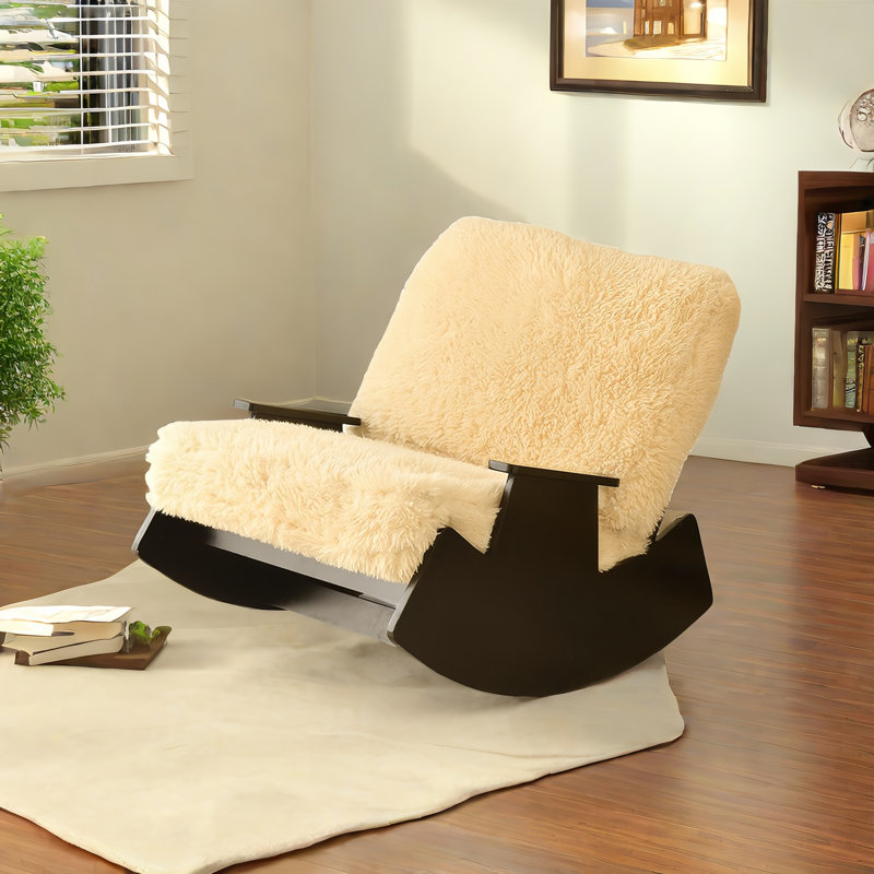 Chaise berçante en bois massif, Beige