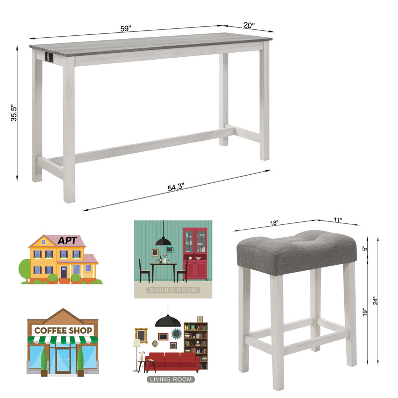 Ensemble de 4 tables de bar, 59 po avec 3 tabourets rembourrés