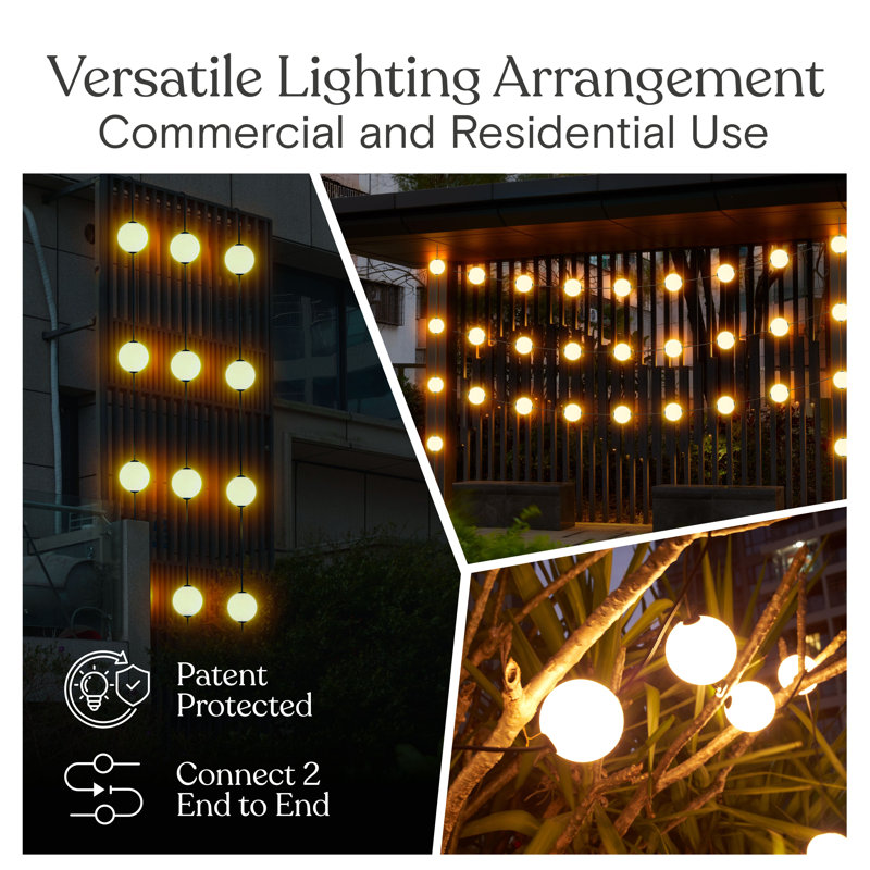 Orb Indoor/Outdoor String Lights With 10 Frosted LED Weatherproof Globe Lights - 30 Ft Plug In Commercial Grade Light Strand