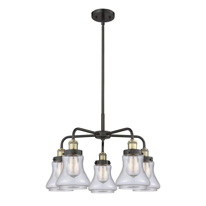 Lustre suspendu 5 lumières 24 po Bhanupriya, Bullé, Laiton antique noir