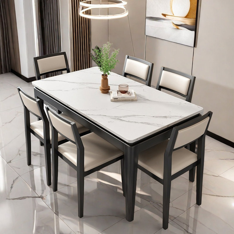 Modern simple household rectangle dining table set, 29.5"H x 63"L x 35.4"W