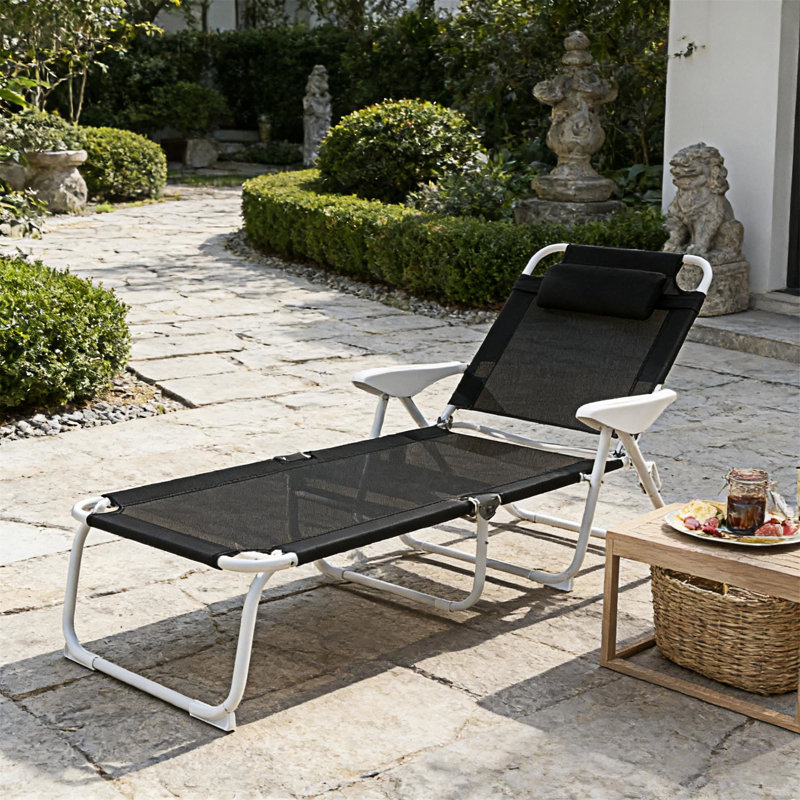 Outdoor Folding Chaise Lounge Chair, Black