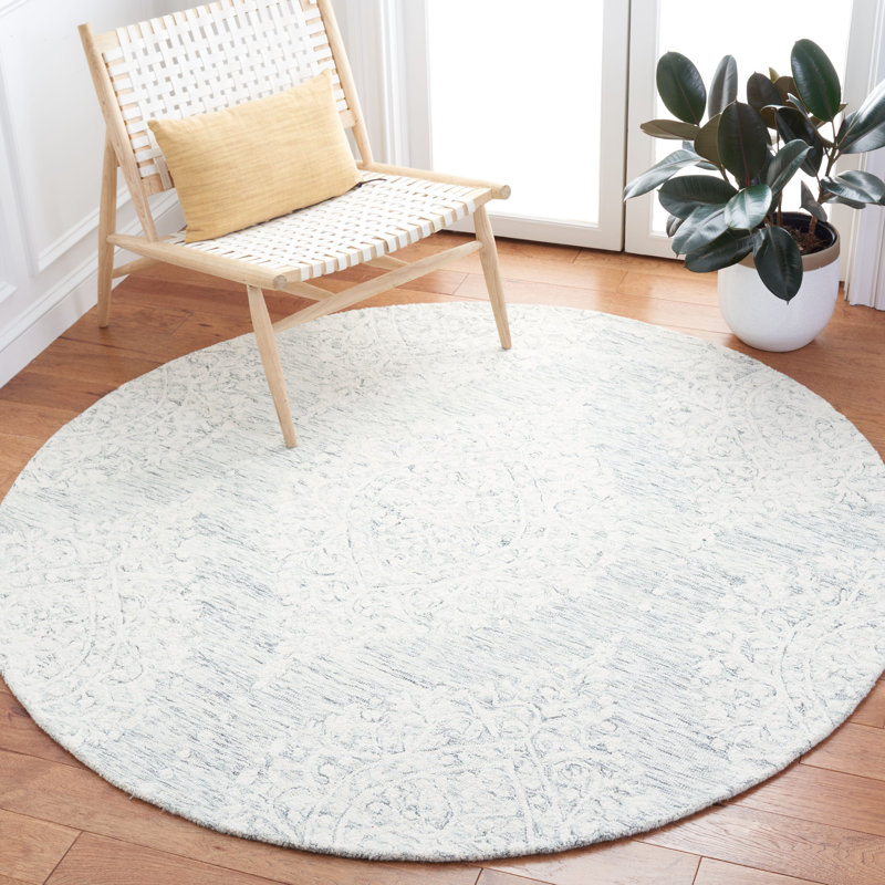 Tapis géométrique en laine et en coton touffeté à la main Iberia, Rond 6 pi