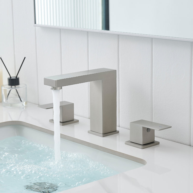 8 Inch Widespread 3 Hole Bathroom Sink Faucet, Stainless Steel, Brushed Nickel, Double Lever Handle, And Side For Safe Use Nickel Steel , Cartridge Valve