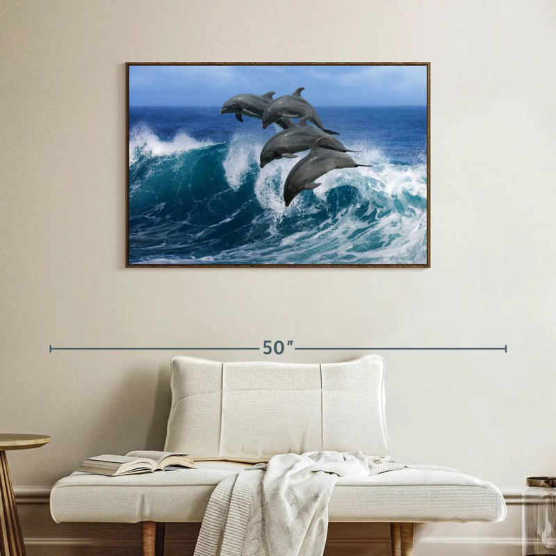 Dauphins à Hawaï, Cadre flottant noyer, 40 po x 27 po