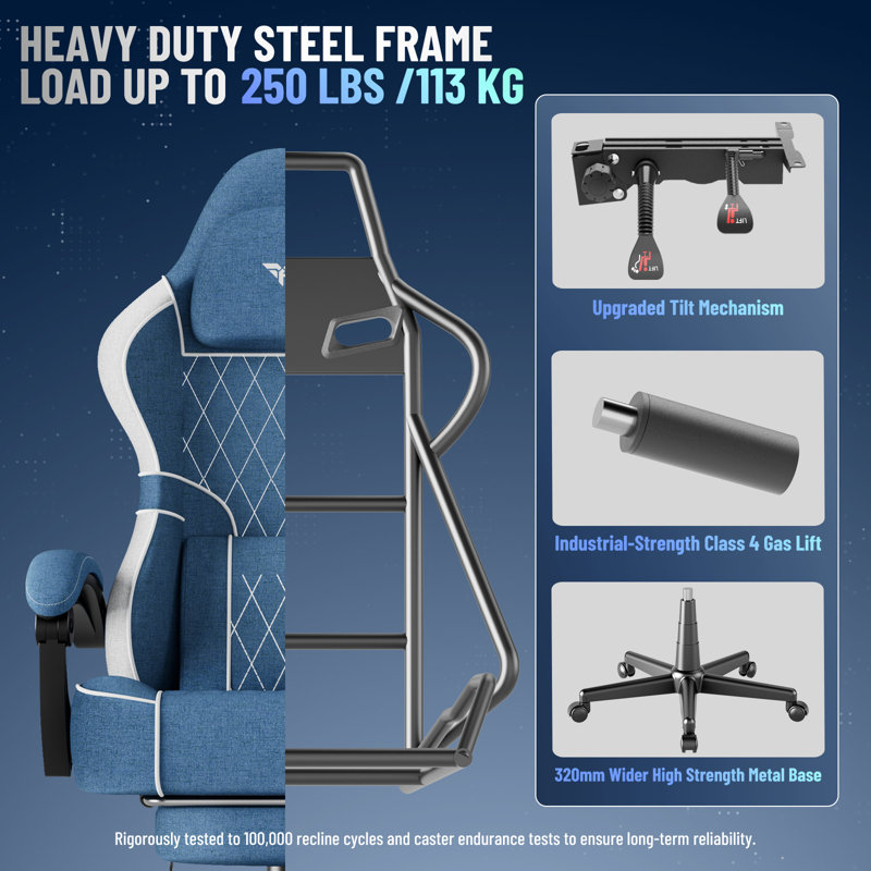 Soontrans Fabric Gaming Chair with Footrest High Back Ergonomic Gamer Chair with Headrest and Massage Lumbar Cushion Racing Reclining Computer Video Game Chair for Adults
