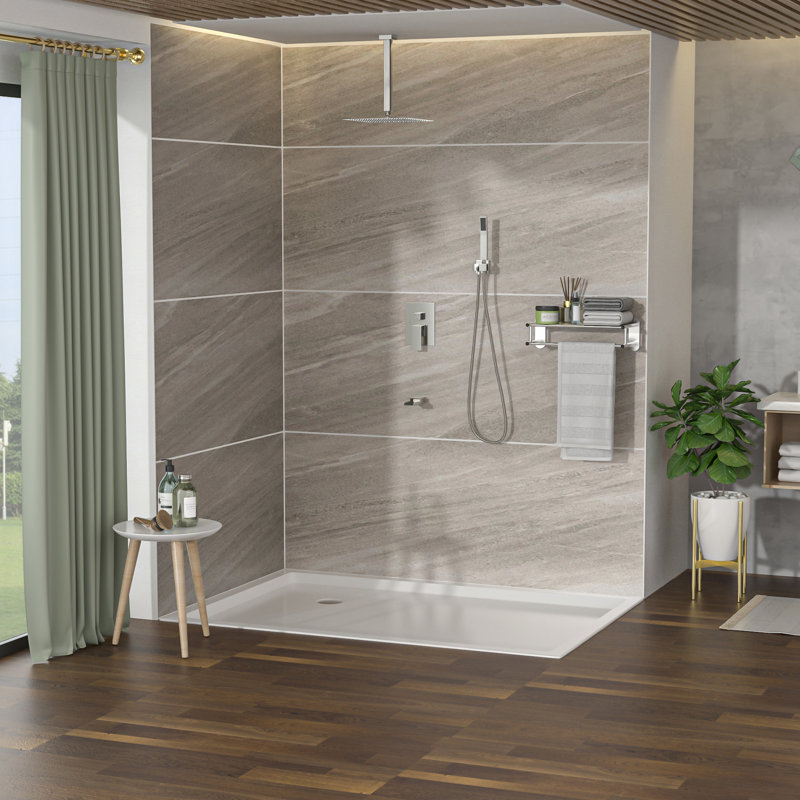 Douche de plafond en nickel brossé: pomme de pluie de 16 po, bec cascade, douchette avec inverseur requise Douche de montage: nickel, buse de baignoire