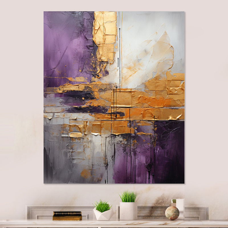 Or, fractale abstraite mauve III sur impression métallique, H 40 po x l 30 po