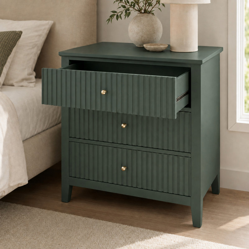 Commode 3 tiroirs 32 "avec façades cannelées, Green