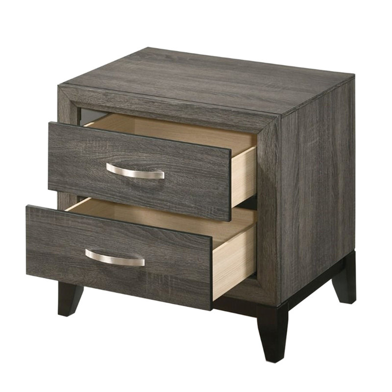 Table de chevet grise en bois pour chambre à coucher avec 2 tiroirs et tiroir à la mode