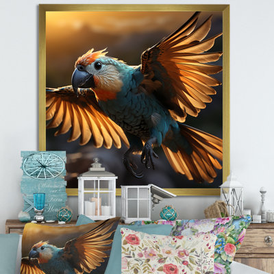 " Blue Parrots Sunset Golden Flight "