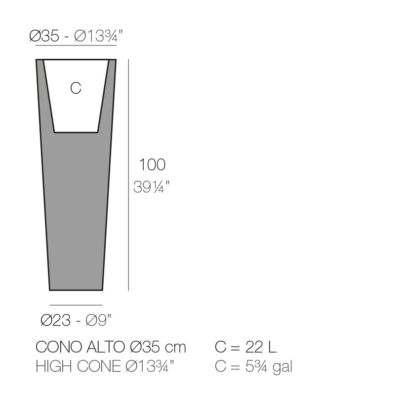 Cono Resin Pot Planter, 39.25" H x 13.75" W x 13.75" D