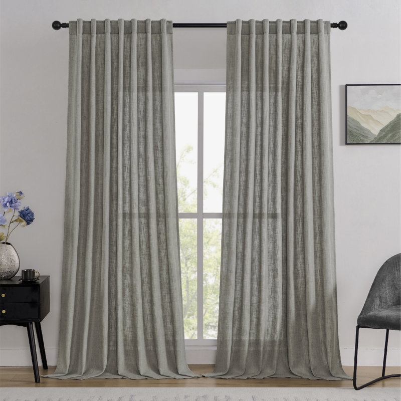 Draycott Linen Blend Semi-Sheer Curtain Pair, 52" W x 72" L, Gray