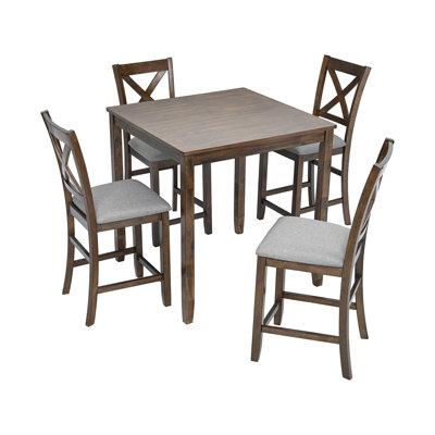 5 Piece Wooden Dining Table Set, Kitchen Table Set with a Rectangular Table and 4 Upholstered Chairs