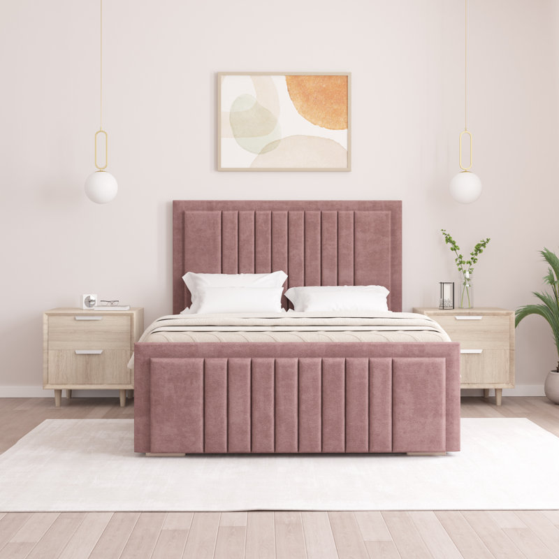 Alama Upholstered Panel Bed, Double (4'6), Lilac