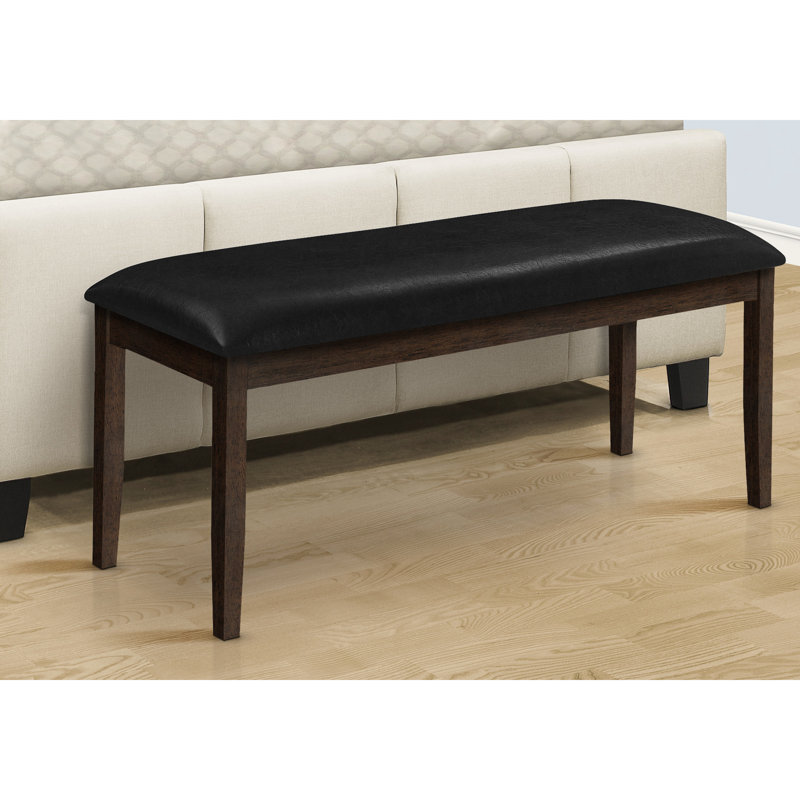 Black Upholstered 48" Bench With Robust Brown Solid Wood Frame - For Various Room Settings Rectangular Base And Leather-like Padding Interior Design