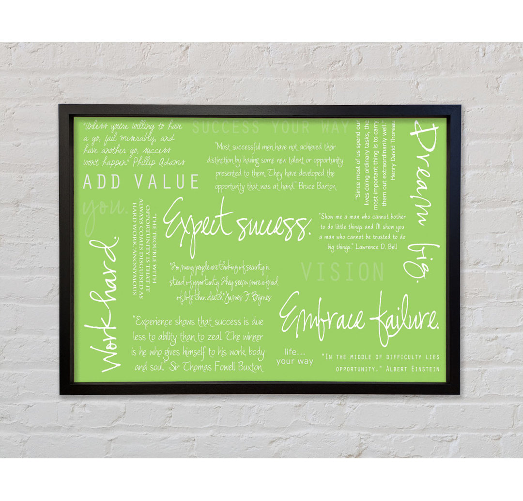 Work Hard Dream Big Expect Success Lime - Single Picture Frame Typography on Canvas