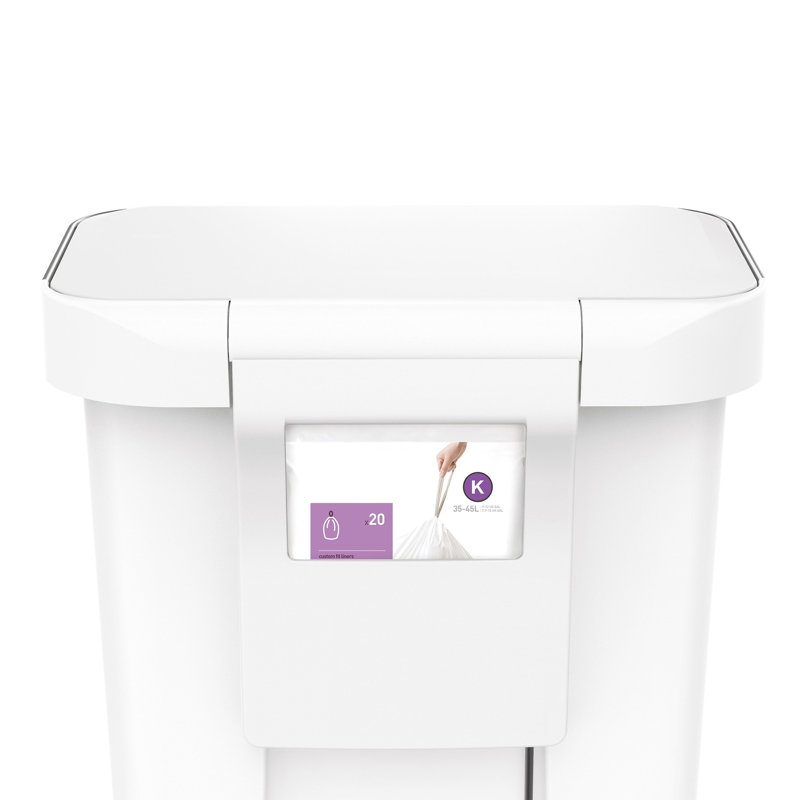 Simplehuman 45L Plastic Rectangular Pedal Bin With Liner Pocket, White