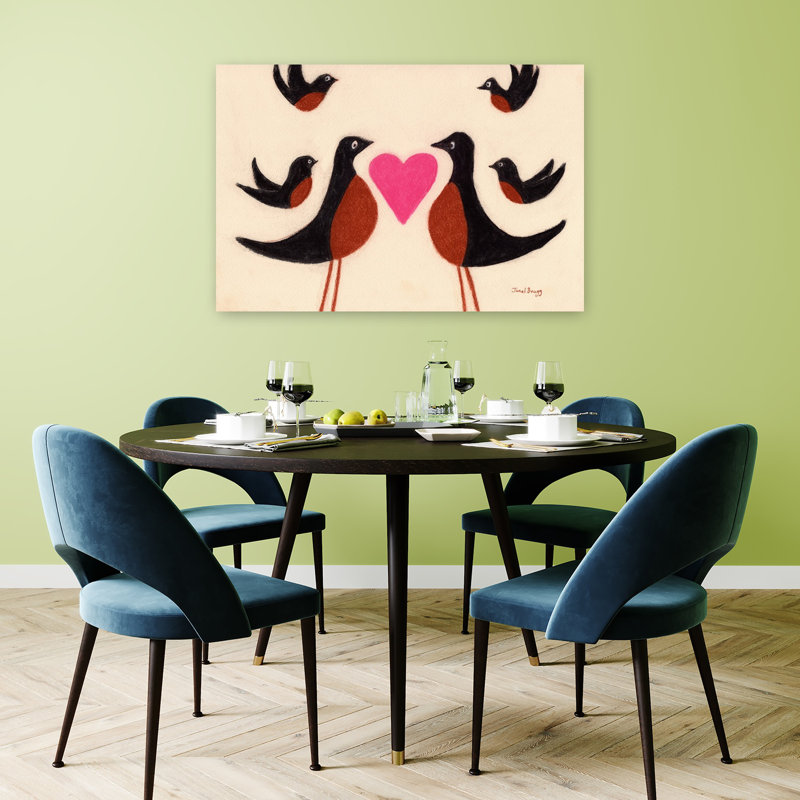 «Love Birds Family Contemporary Bird Nature», art mural, H 32 po x l 48 po