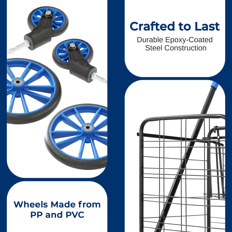 Black and Blue Alloy Steel Folding Utility Cart with Swivel Wheels