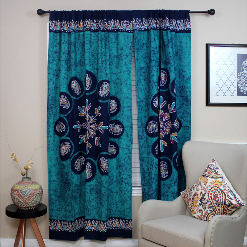 Oquendo 100% Cotton Semi Sheer Curtain Single Panel, Teal