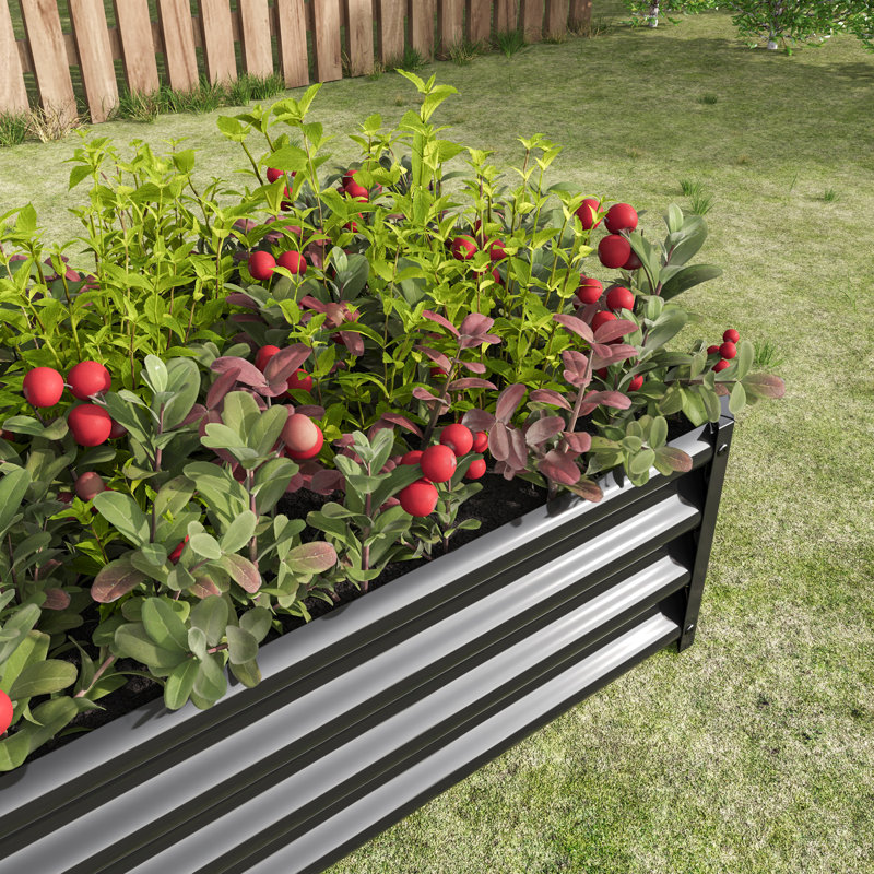 421Ft Black Metal Raised Planter For Plants, Stable Structure, - Rust Coating Rectangle Plants And Flowers, Black, & Long Lasting