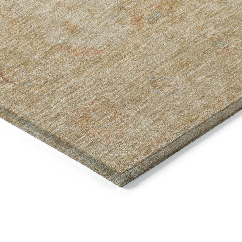 Tapis intérieur / extérieur 9 pi x 12 pi beige et rouille à motif de médaillons lavables