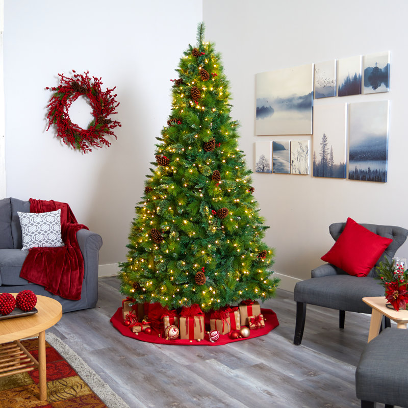 Arbre de Noël vert à plumes de pin artificielles avec DEL, H 8 pi