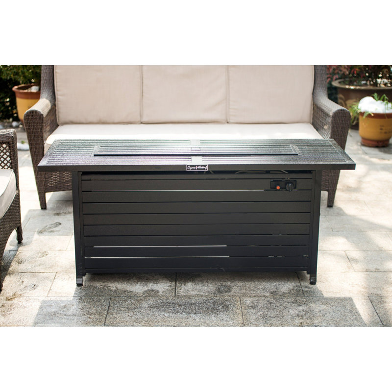 Table d'extérieur pour foyer d'extérieur au propane au gaz, aluminium, table de salle à manger de foyer de 50000 BTU avec couvercle, verre à feu, rectangulaire, certification ETL