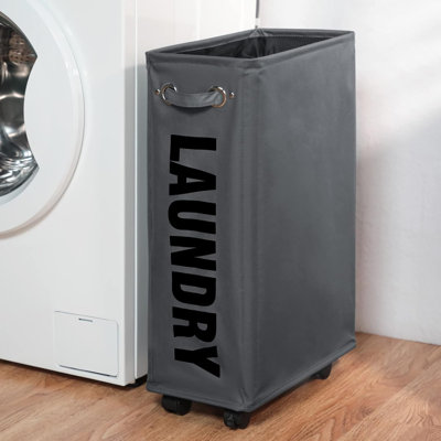 Panier à linge mince avec roulettes - Panier à linge pliable et pliable pour espaces étroits, structure en métal robuste et tissu Oxford résistant à l'humidité