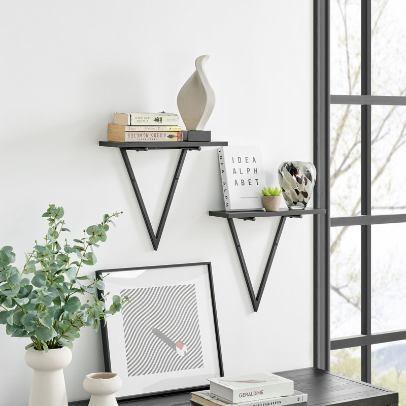 Clydean Floating Reversible Triangle Wall Shelves, Black