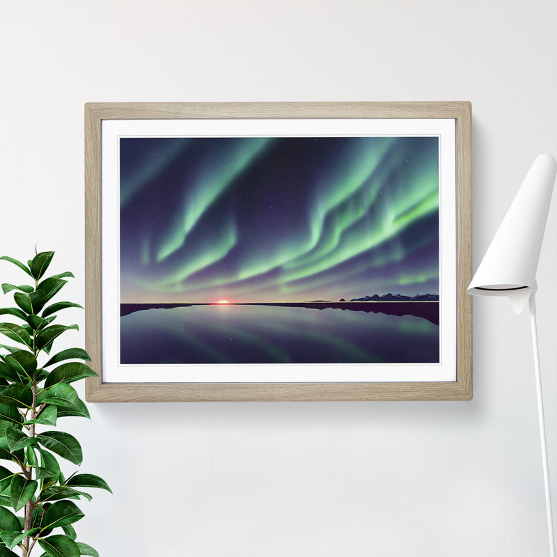 Aurora Borealis Reflection - Single Picture Frame Print, 25cm H x 34cm W, Beige