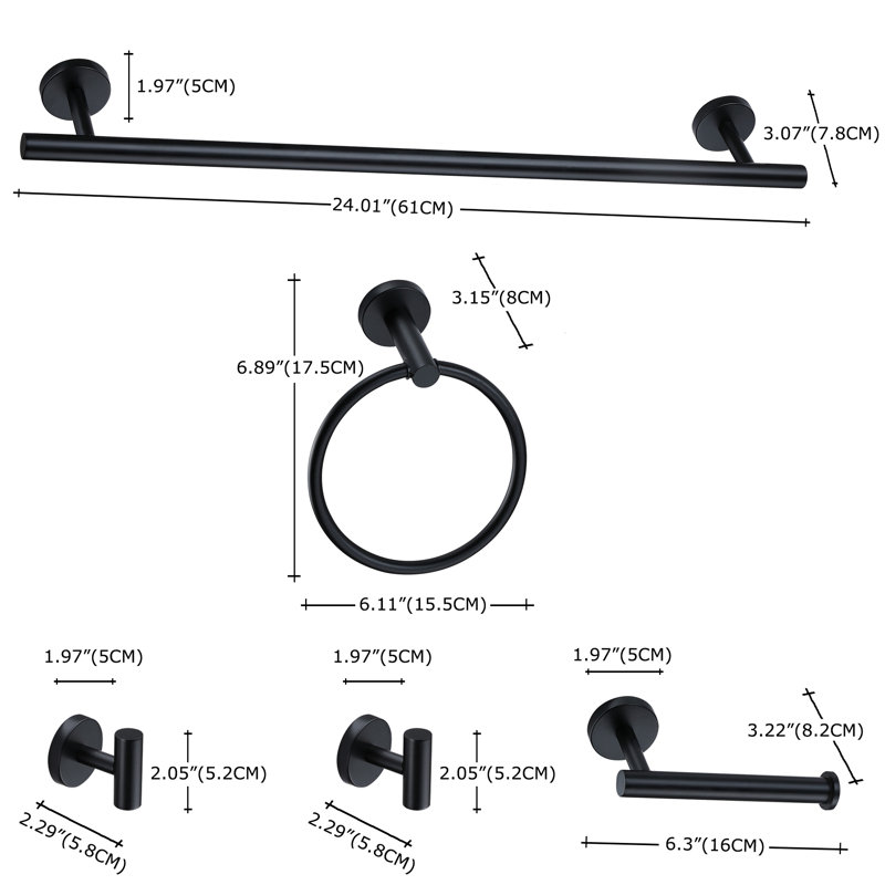 5-Piece Bath Hardware Set 24 in. with Mounting Hardware, Matte Black