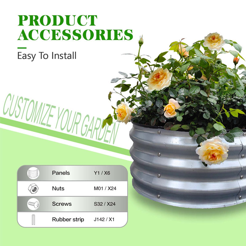  2x2x1ft Galvanized Raised Garden Bed, Planter Boxes Outdoor Round Metal Garden Beds For Planting Vegetables Flowers Herbs Silver